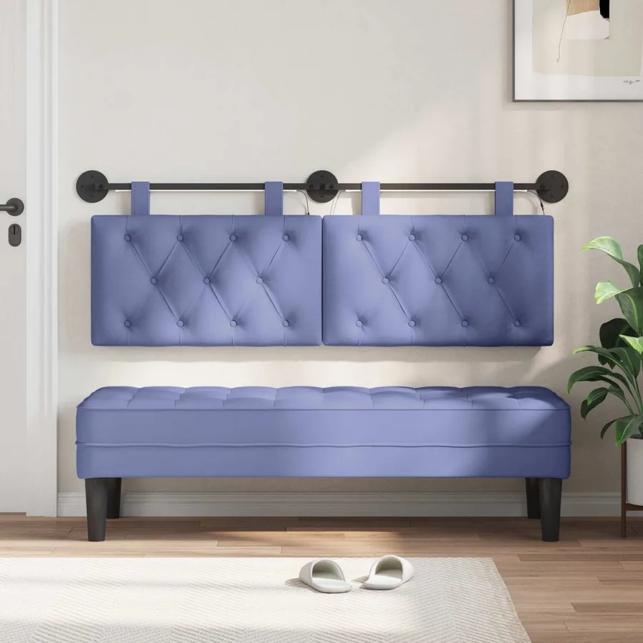 Tête de lit suspendue Avec lumière LED Bleu denim Tissu - 3