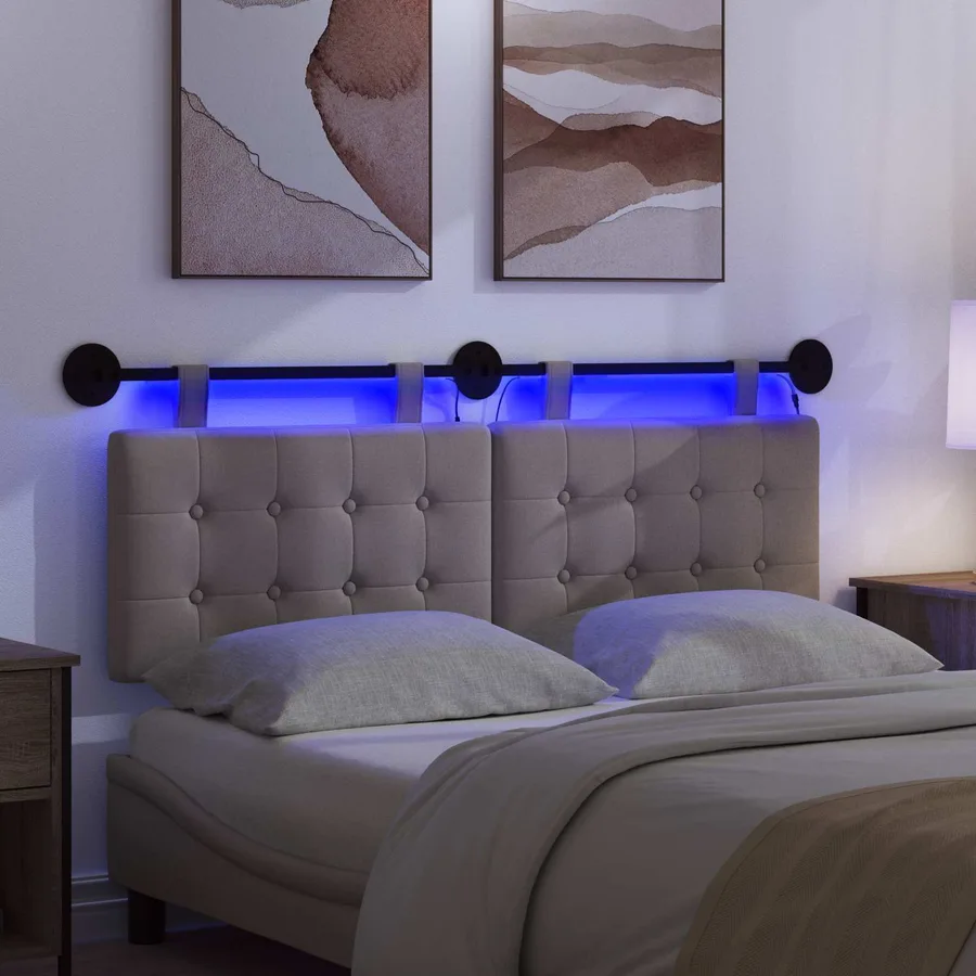 Tête de lit suspendue Avec lumière LED Taupe Tissu - 5
