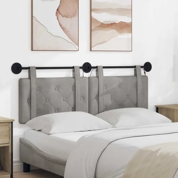 Tête de lit suspendue Avec lumière LED Gris clair Velours