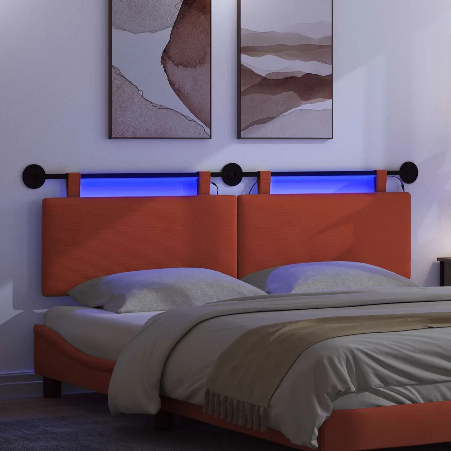 Tête de lit suspendue Rouge orange Tissu en velours côtelé - 5