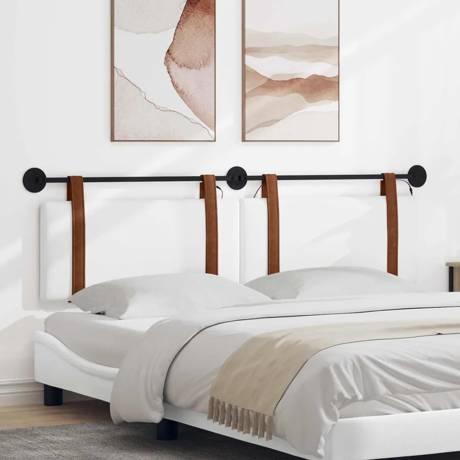 Tête de lit suspendue Avec lumière LED Blanc PU antique