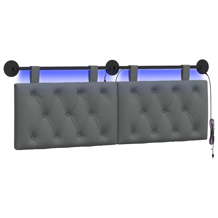 Tête de lit suspendue Avec lumière LED Gris foncé Tissu - 2