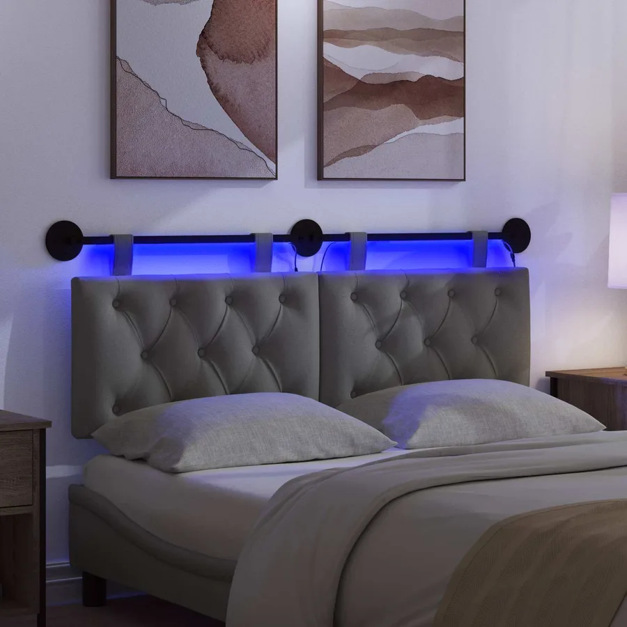 Tête de lit suspendue Avec lumière LED Gris foncé Tissu - 5