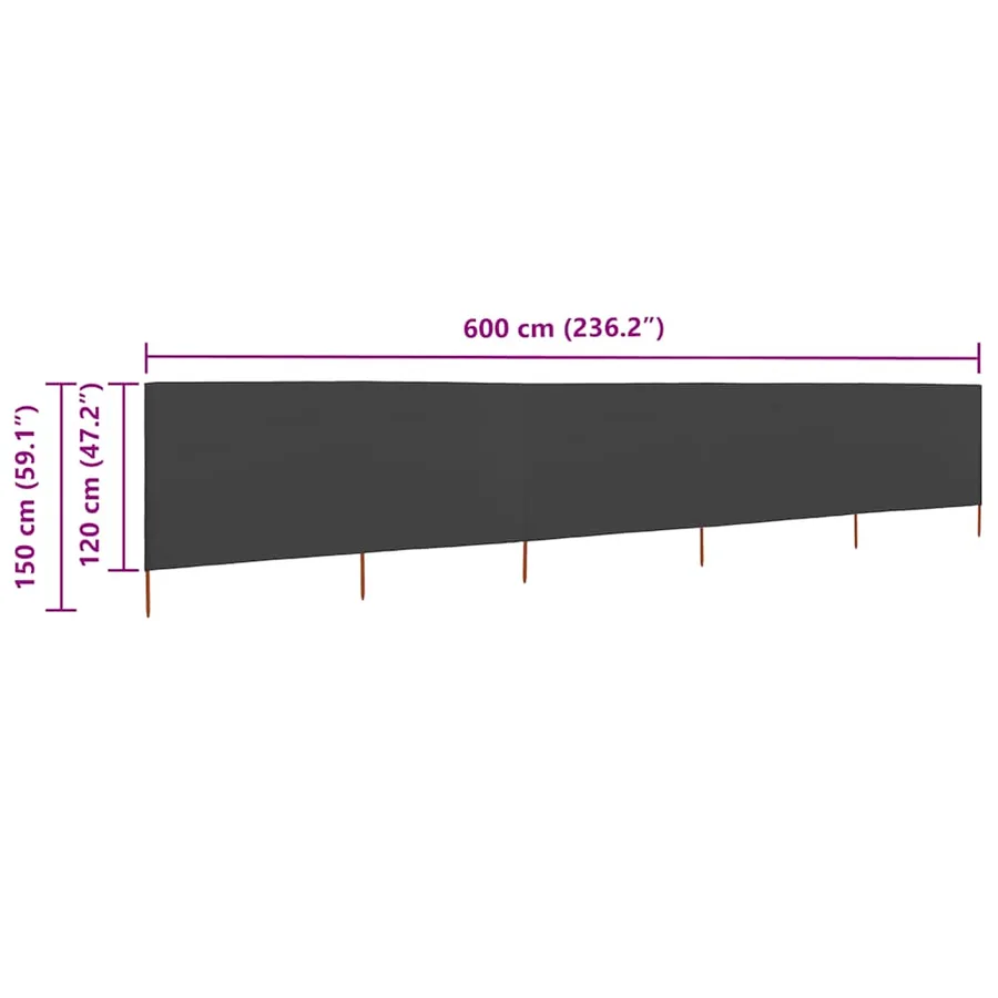 Paravent 5 panneaux Tissu 600 x 120 cm Anthracite - 6