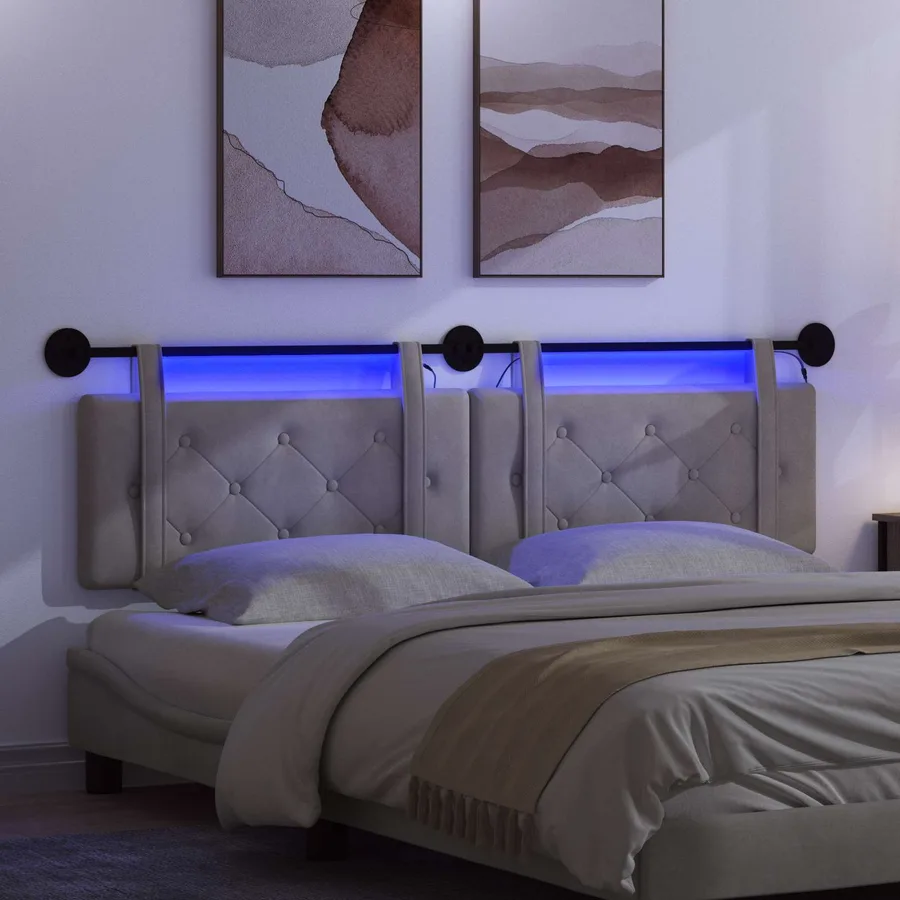Tête de lit suspendue Avec lumière LED Gris clair Velours - 5