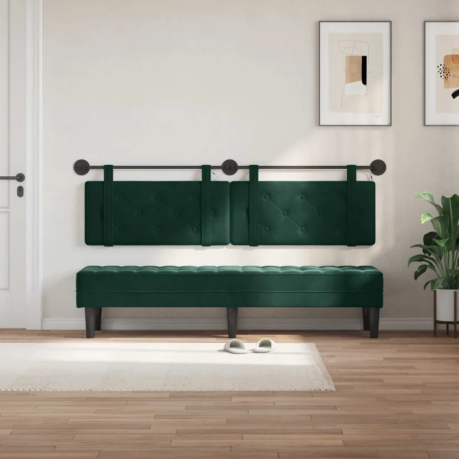 Tête de lit suspendue Avec lumière LED Vert foncé Velours - 3
