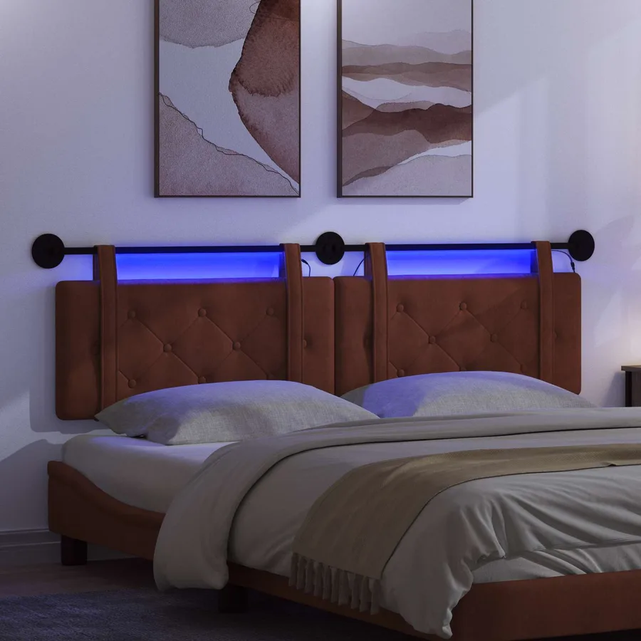 Tête de lit suspendue Avec lumière LED Brun Brillant PU antique - 5