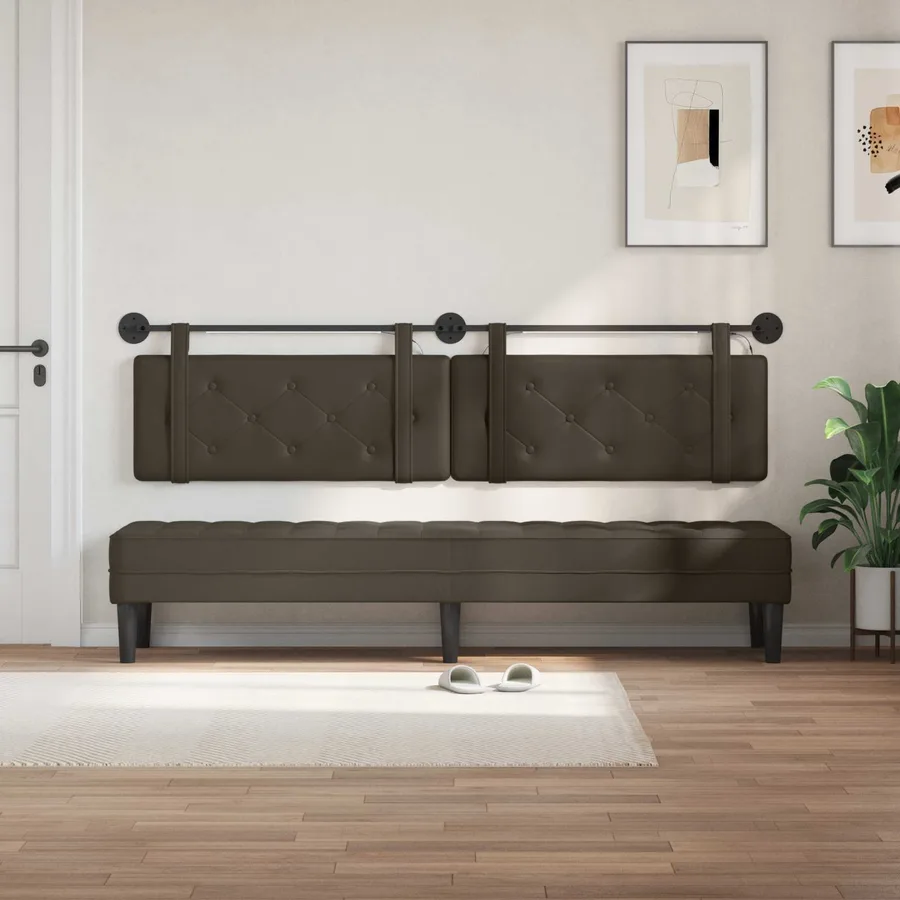 Tête de lit suspendue Avec lumière LED Gris Simili cuir - 3