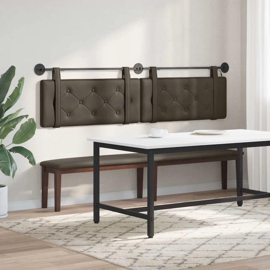 Tête de lit suspendue Avec lumière LED Gris Simili cuir - 4