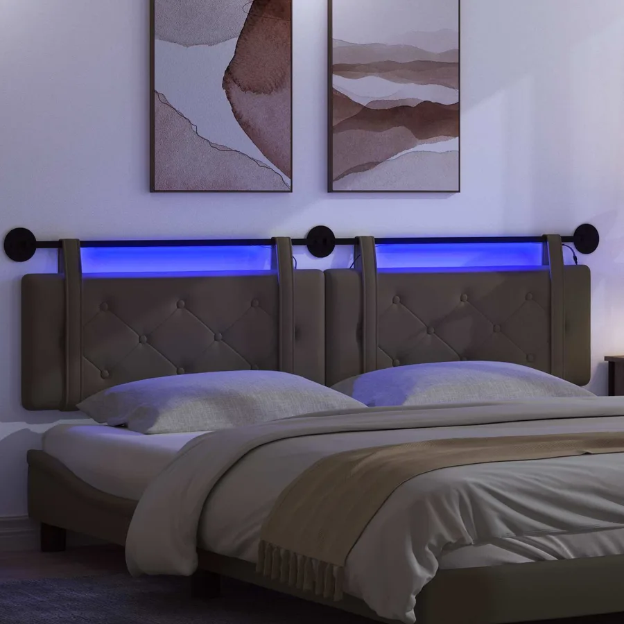 Tête de lit suspendue Avec lumière LED Gris Simili cuir - 5