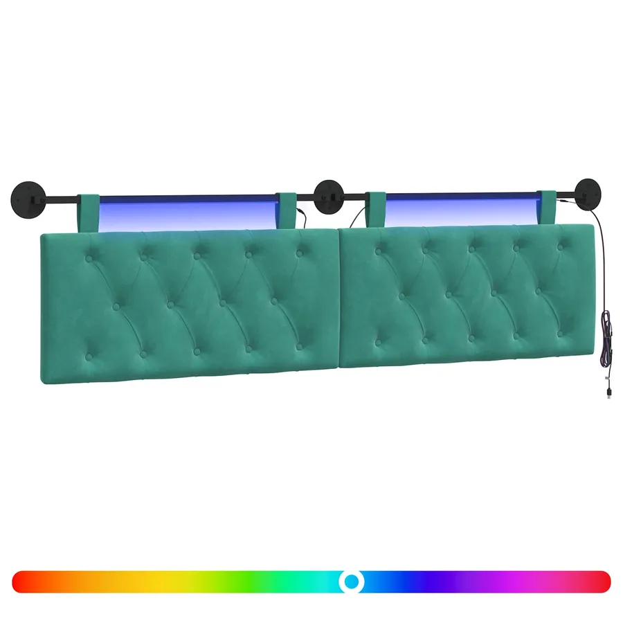 Tête de lit suspendue Avec lumière LED Turquoise Velours - 2