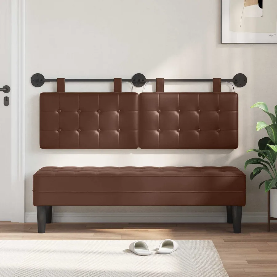 Tête de lit suspendue Avec lumière LED Marron Simili cuir - 3