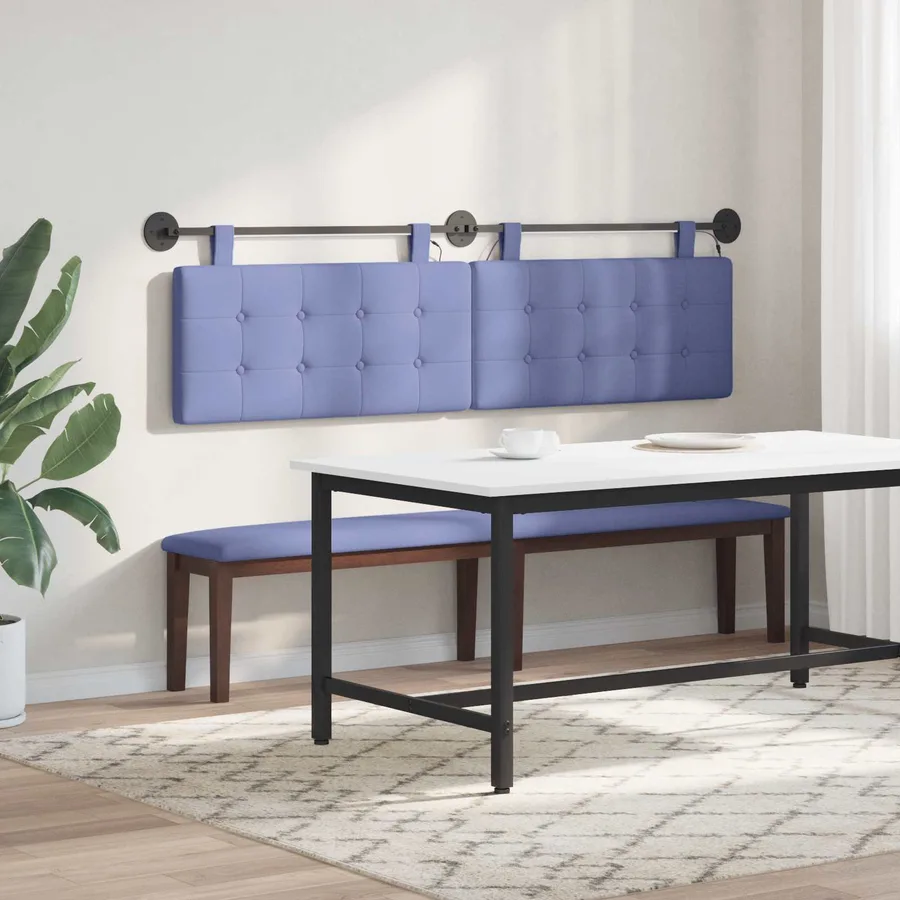 Tête de lit suspendue Avec lumière LED Bleu denim Tissu - 4