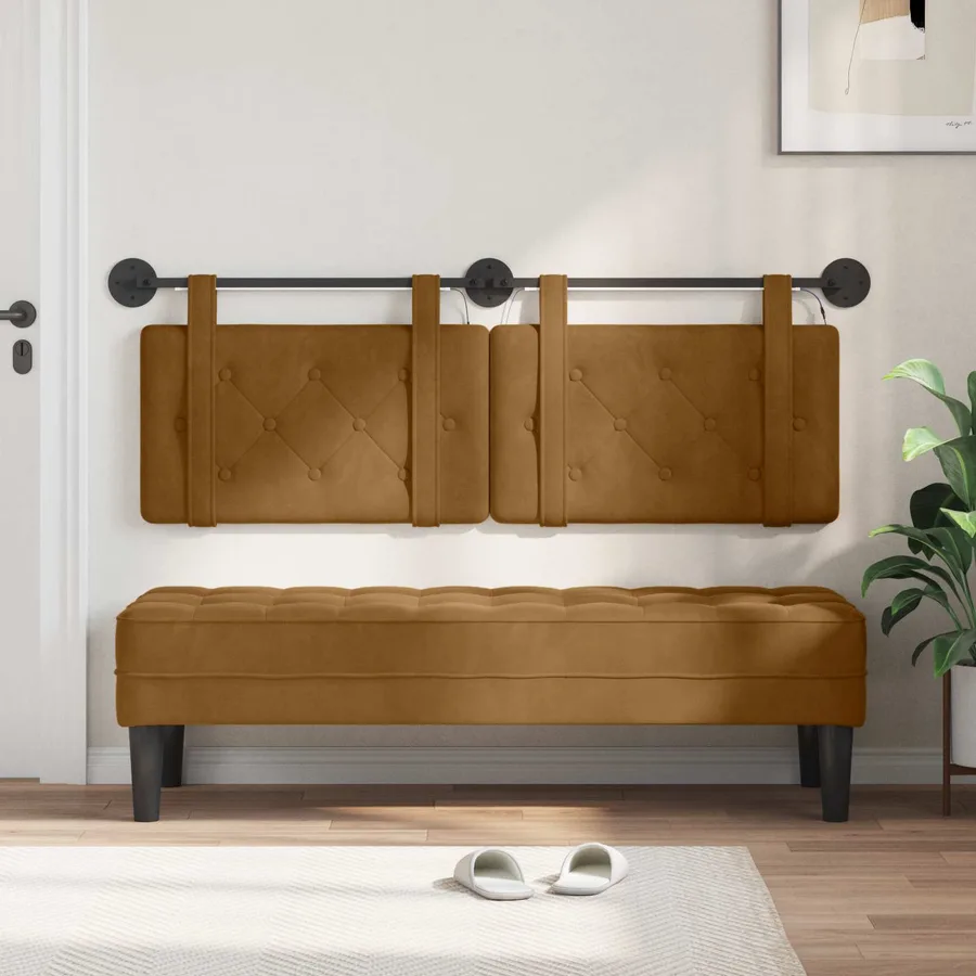 Tête de lit suspendue Avec lumière LED Marron Velours - 3