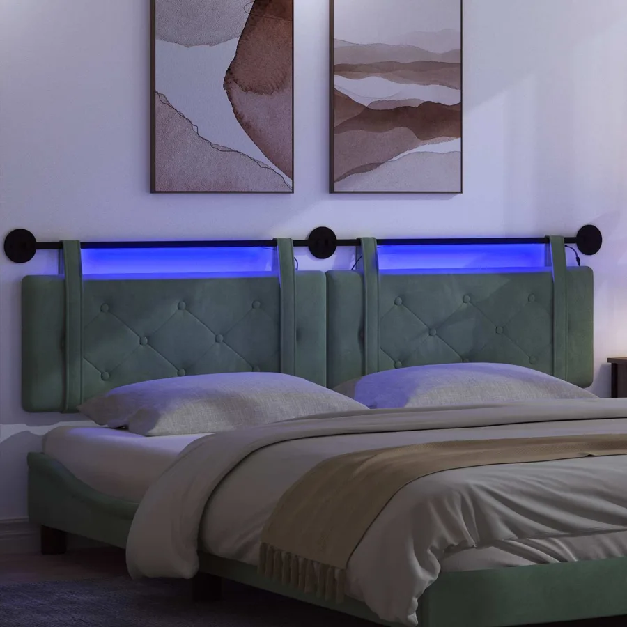 Tête de lit suspendue Avec lumière LED Vert Mer Velours - 5