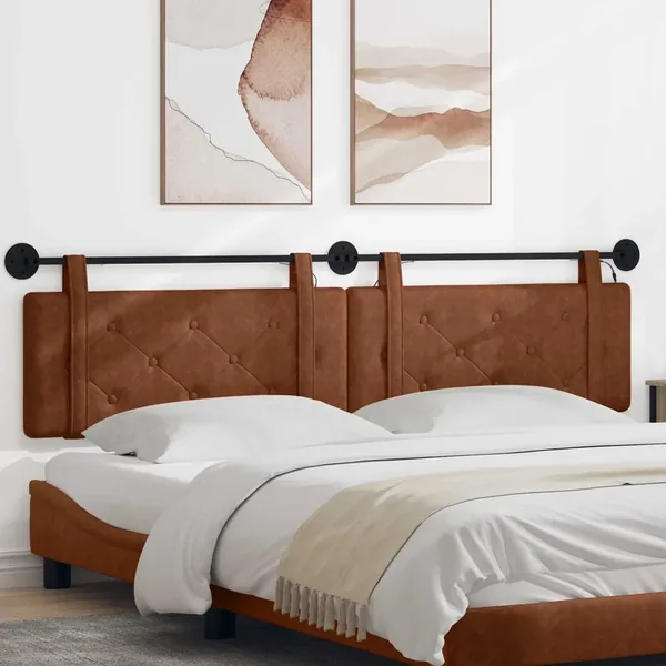 Tête de lit suspendue Avec lumière LED Marron PU antique