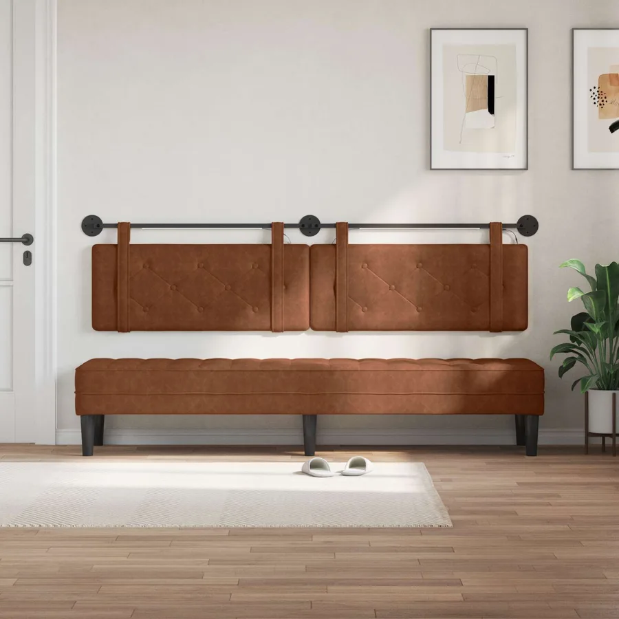 Tête de lit suspendue Avec lumière LED Marron PU antique - 3