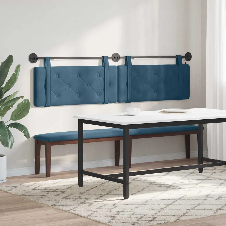 Tête de lit suspendue Avec lumière LED Bleu Velours - 4