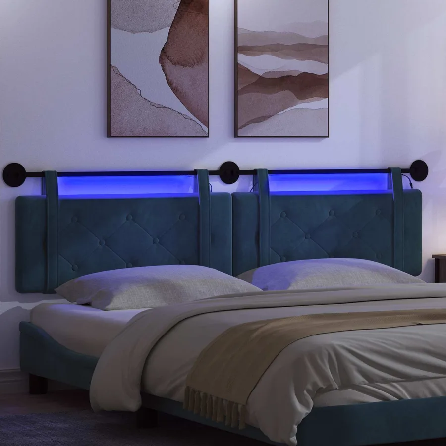 Tête de lit suspendue Avec lumière LED Bleu Velours - 5