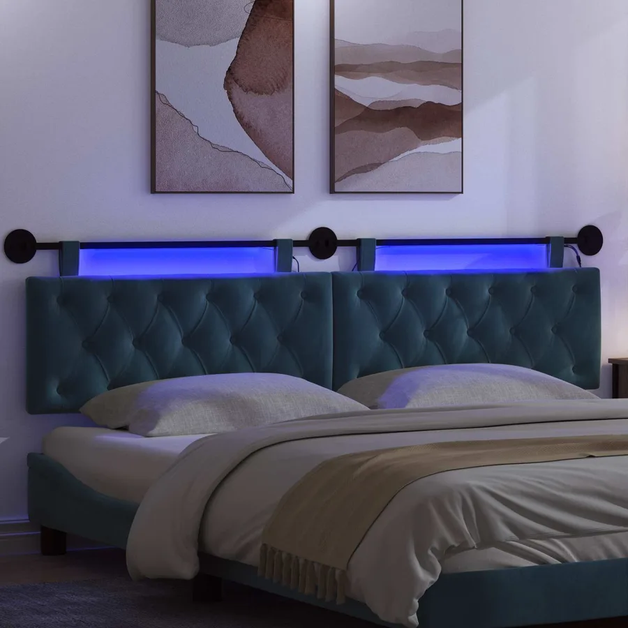 Tête de lit suspendue Avec lumière LED Bleu Velours - 5