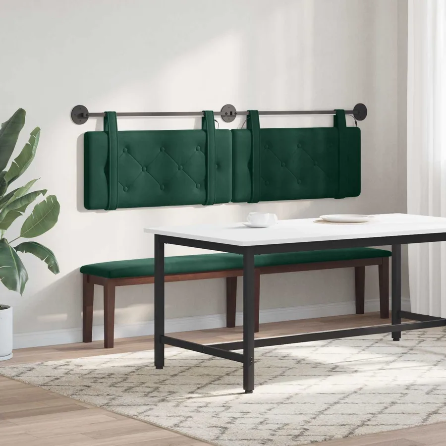 Tête de lit suspendue Avec lumière LED Vert foncé Velours - 4