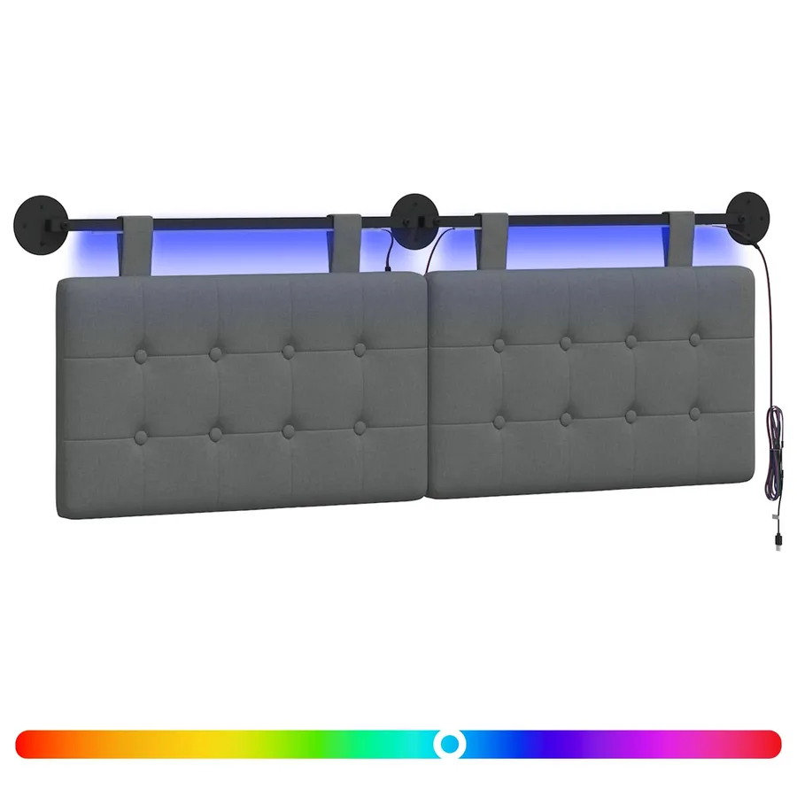 Tête de lit suspendue Avec lumière LED Gris foncé Tissu - 2