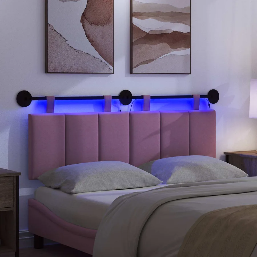 Tête de lit suspendue Avec lumière LED Rose Tissu - 5