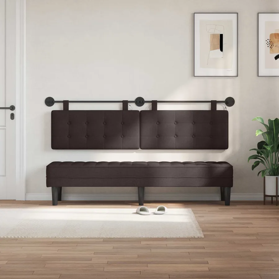 Tête de lit suspendue Avec lumière LED Marron foncé Tissu - 3