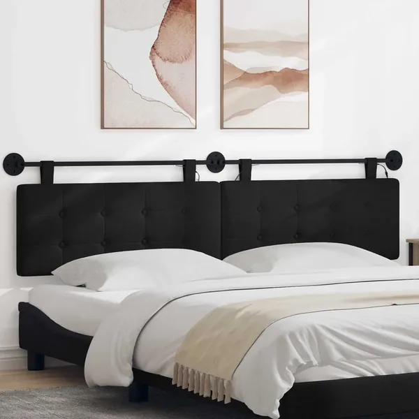 Tête de lit suspendue Avec lumière LED Noir Tissu