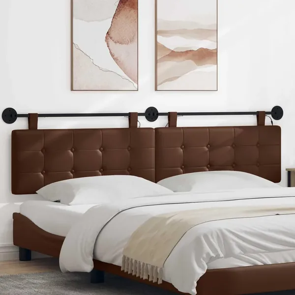 Tête de lit suspendue Avec lumière LED Marron Simili cuir