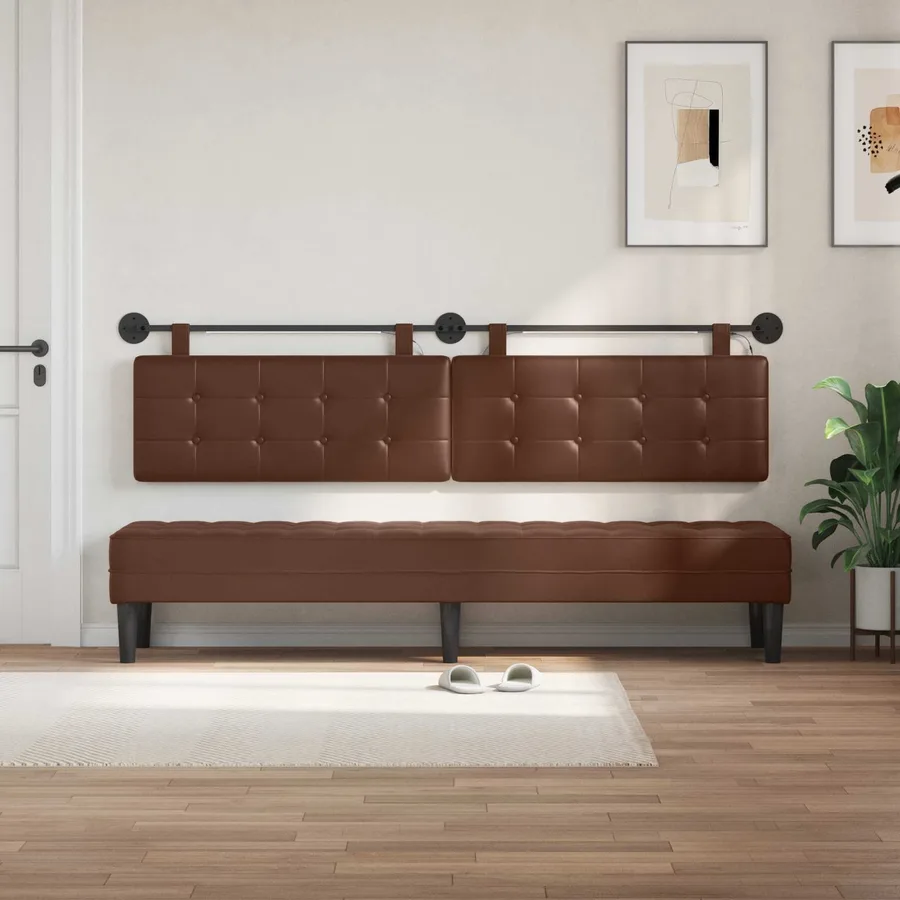 Tête de lit suspendue Avec lumière LED Marron Simili cuir - 3