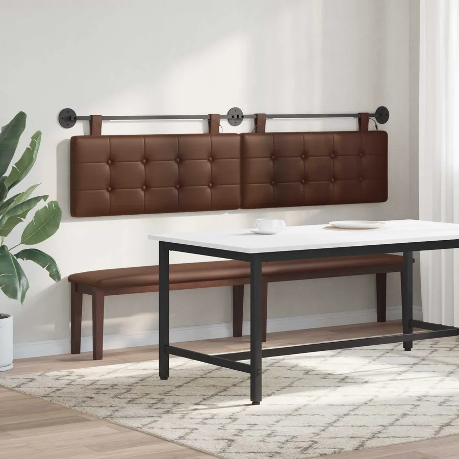 Tête de lit suspendue Avec lumière LED Marron Simili cuir - 4
