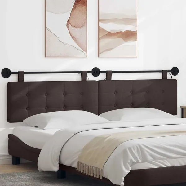 Tête de lit suspendue Avec lumière LED Marron foncé Tissu