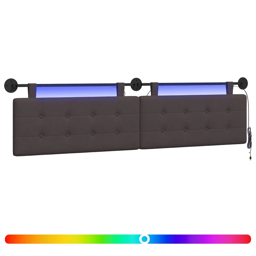 Tête de lit suspendue Avec lumière LED Marron foncé Tissu - 2