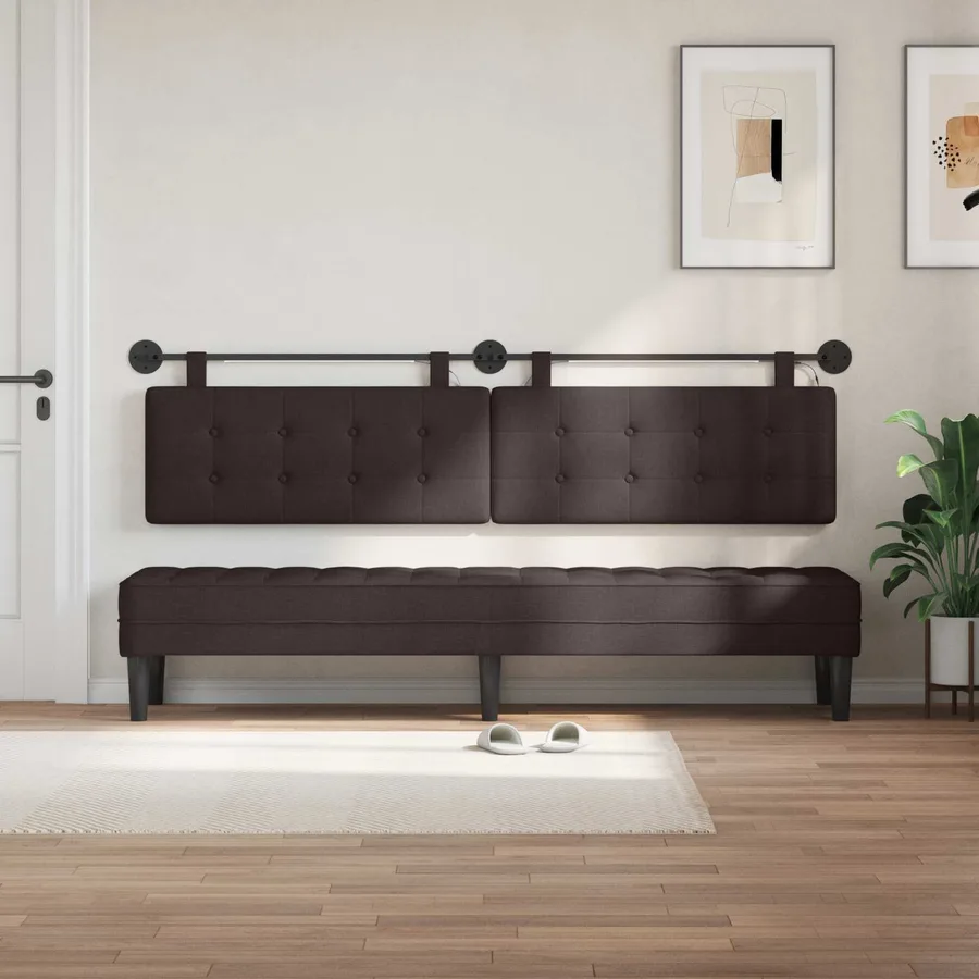 Tête de lit suspendue Avec lumière LED Marron foncé Tissu - 3