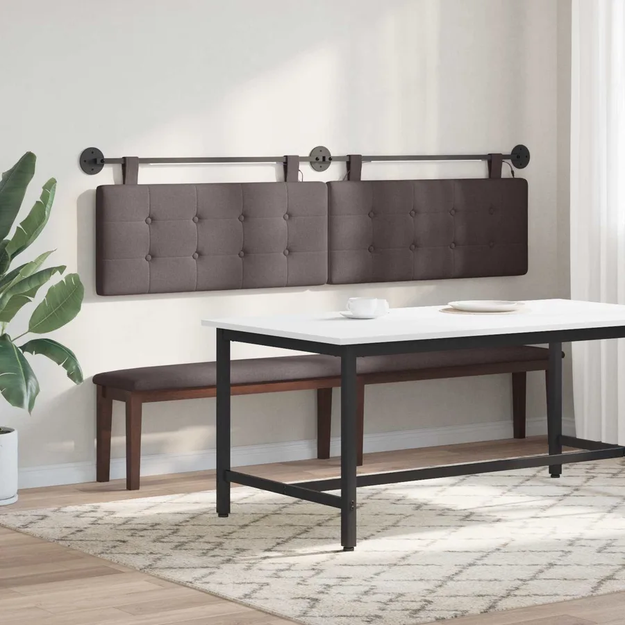 Tête de lit suspendue Avec lumière LED Marron foncé Tissu - 4