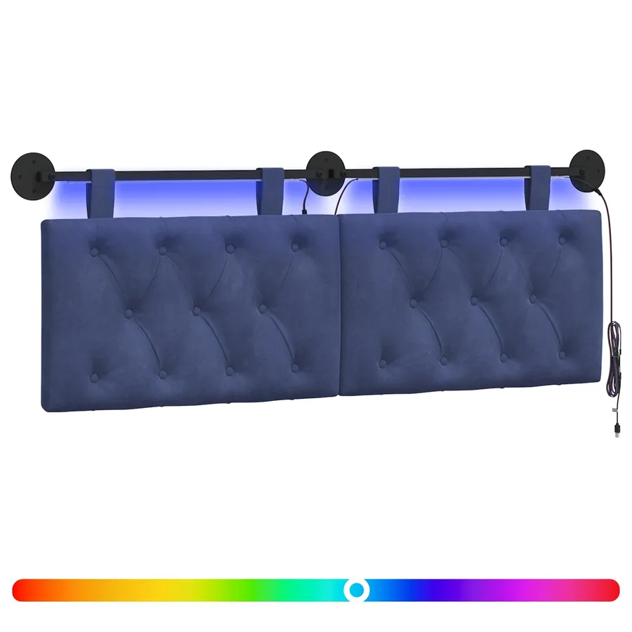 Tête de lit suspendue Avec lumière LED Bleu police Velours - 2
