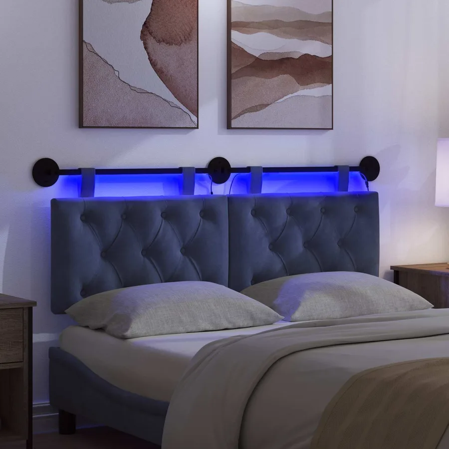 Tête de lit suspendue Avec lumière LED Bleu police Velours - 5