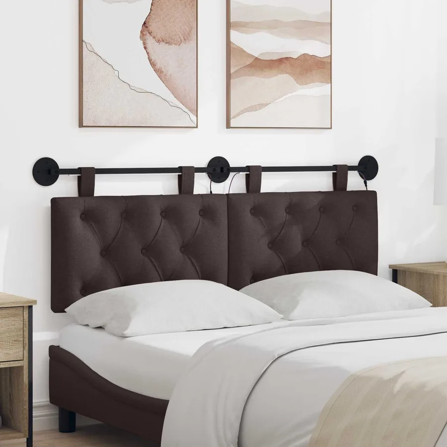 Tête de lit suspendue Avec lumière LED Marron foncé Tissu