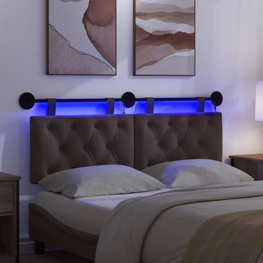 Tête de lit suspendue Avec lumière LED Marron foncé Tissu - 5