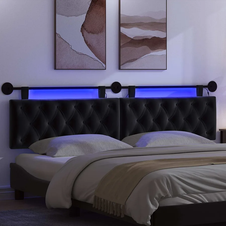 Tête de lit suspendue Avec lumière LED Noir Velours - 5