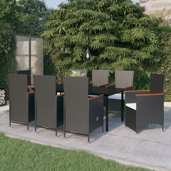 Ensemble à manger de jardin avec coussins 9 pcs noir