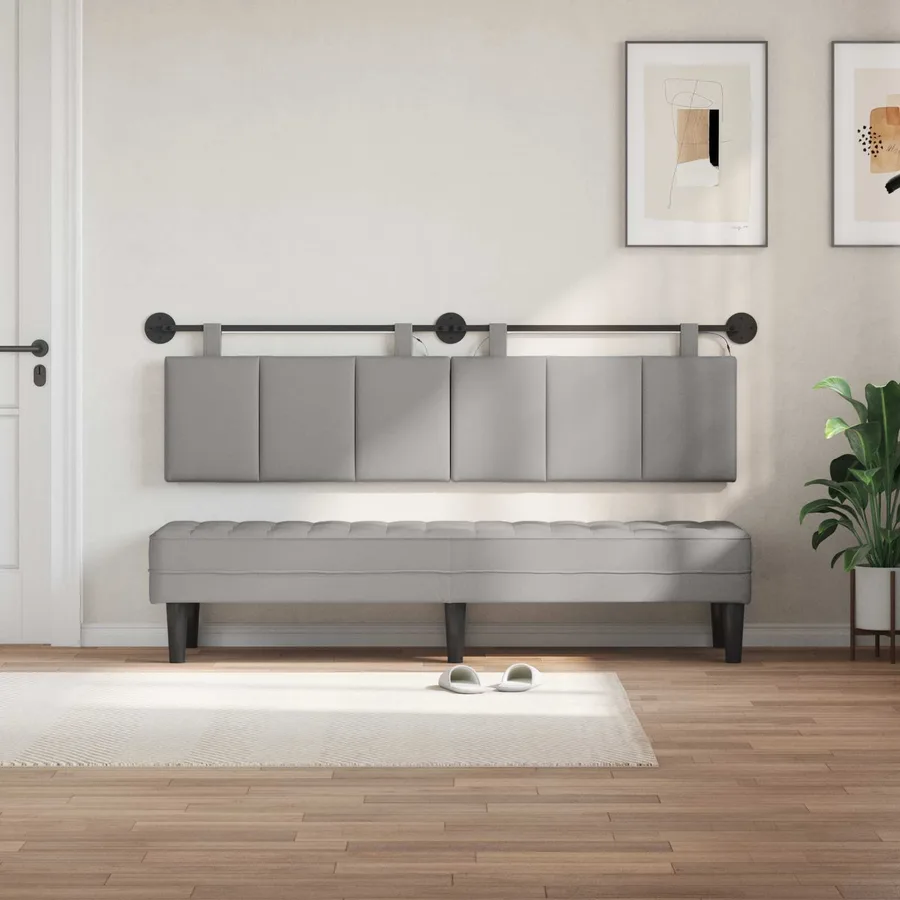 Tête de lit suspendue Avec lumière LED Gris nuage Tissu - 3