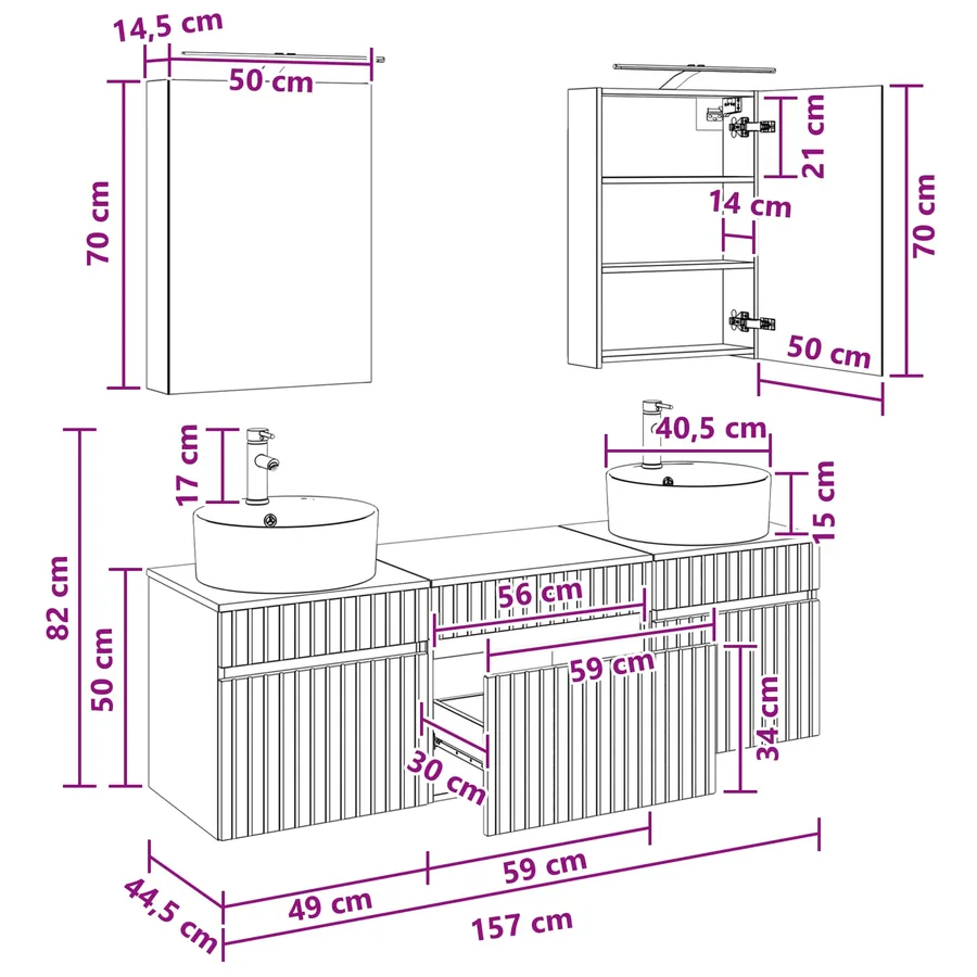 Ensemble d'armoire de salle de bain 5 pcs Sonoma gris - 13
