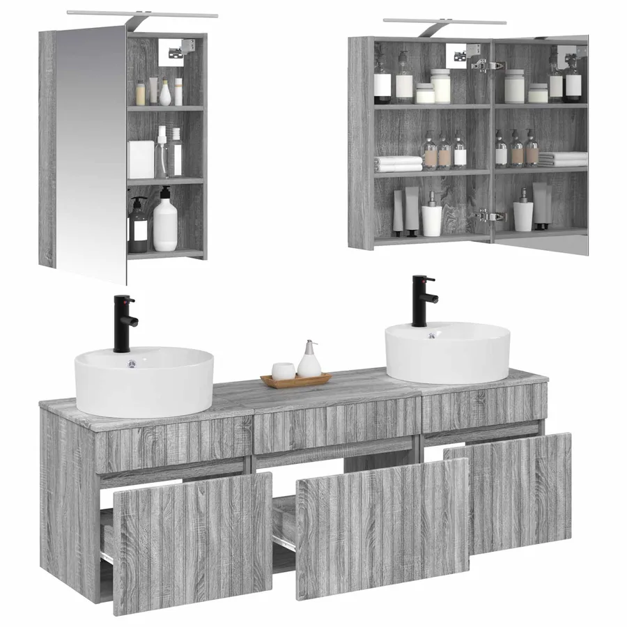Ensemble d'armoire de salle de bain 5 pcs Sonoma gris - 3