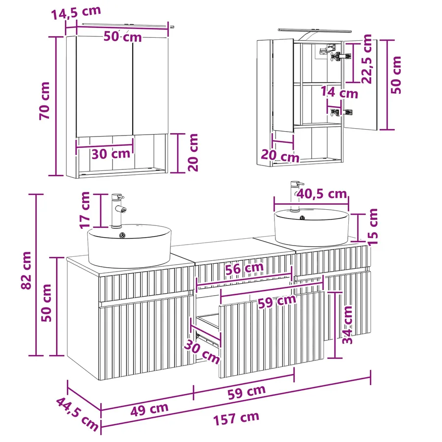 Ensemble d'armoire de salle de bain 5 pcs Sonoma gris - 13
