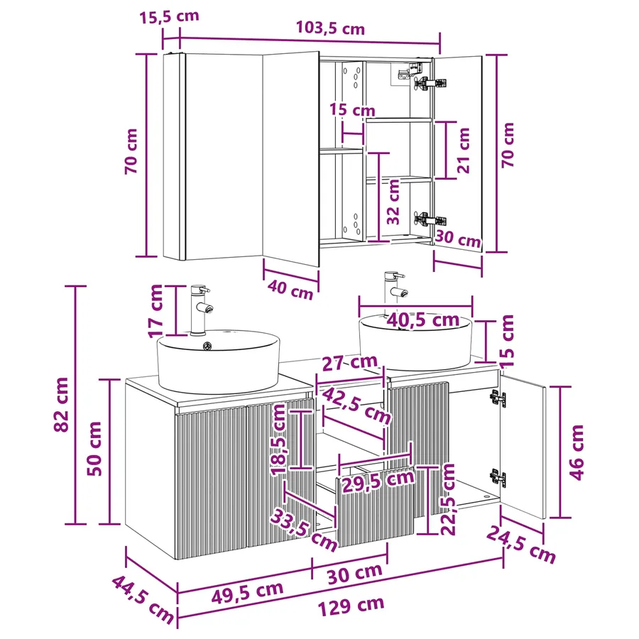 Ensemble d'armoire de salle de bain 4 pcs Gris béton - 13