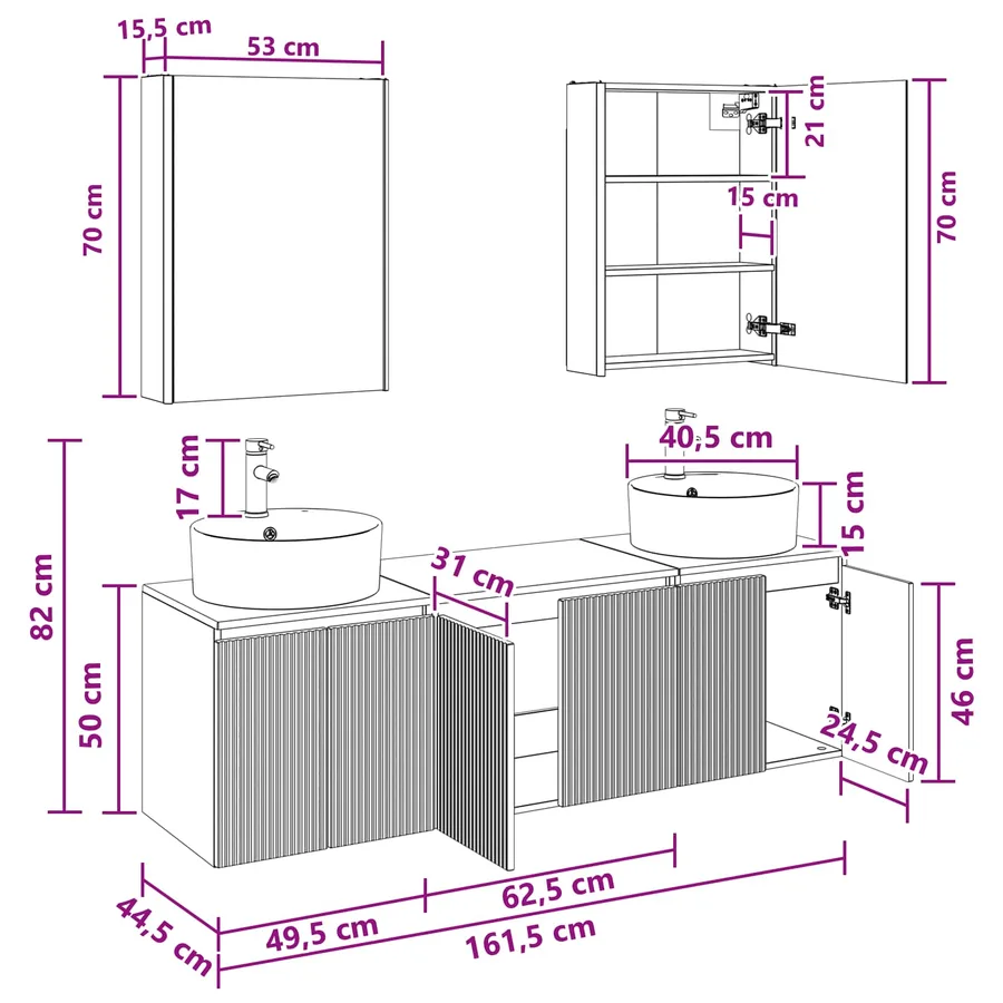 Ensemble d'armoire de salle de bain 5 pcs Bois ancien - 13