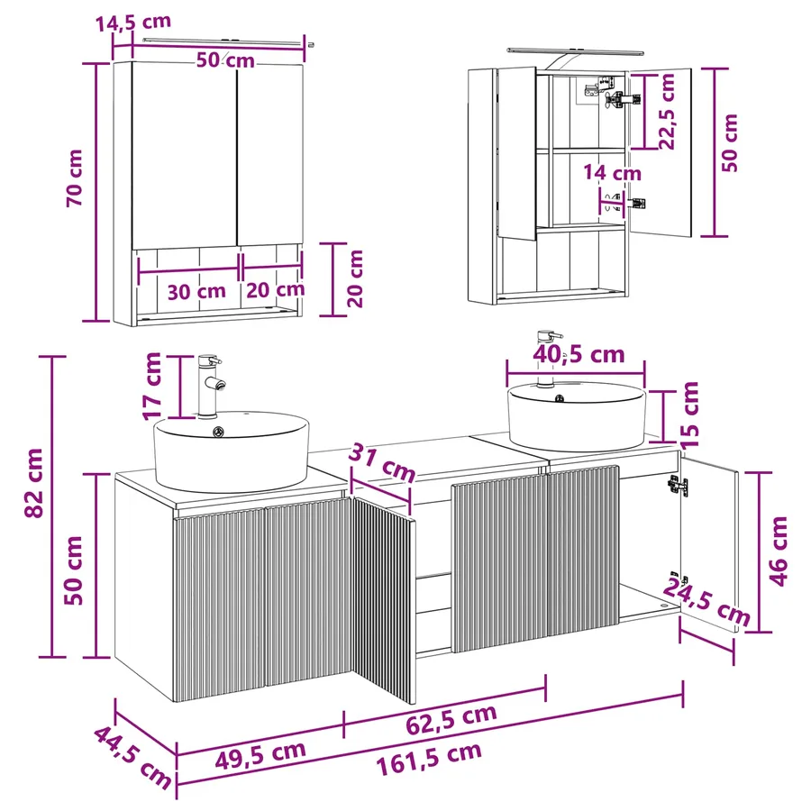 Ensemble d'armoire de salle de bain 5 pcs Bois ancien - 13