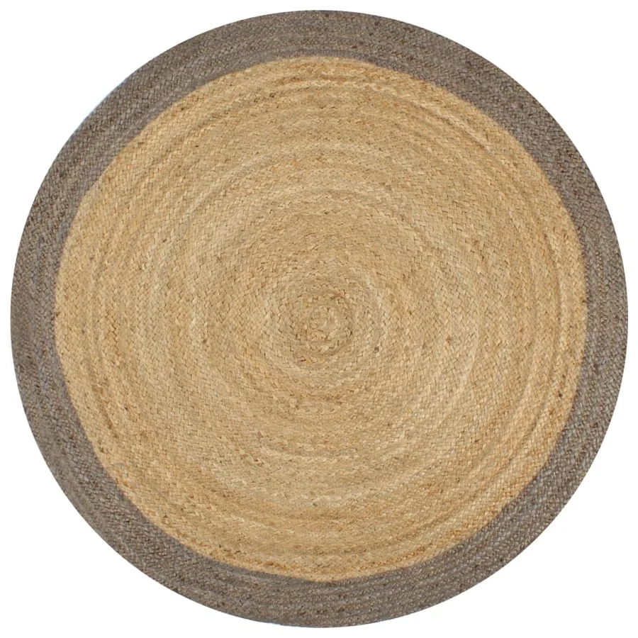 Tapis fait à la main Jute avec bord gris 90 cm